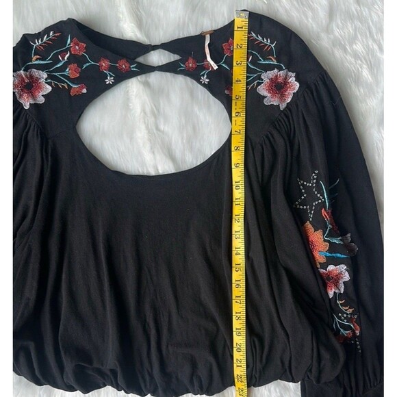 Free People Whimsical Embroidery Black Top Size M - Picture 7 of 8